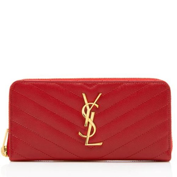 Saint Laurent Handbags - SOLD Saint Laurent Red Chevron Long Wallet